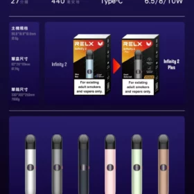 RELX 悅刻六代 Infinity Pro 2 電子煙主機｜五代煙彈通用｜三檔功率調節｜Type-C 快充｜440mAh 電池容量｜時尚多色選擇